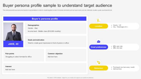 Buyer Persona Profile Sample To Understand Target Audience Email Marketing Automation To Increase Customer