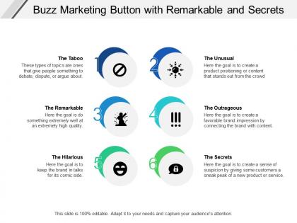 Buzz marketing button with remarkable and secrets