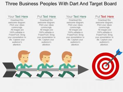 Bv three business peoples with dart and target board flat powerpoint design