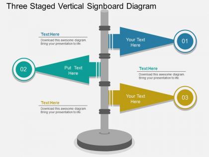 Bw three staged vertical signboard diagram flat powerpoint design