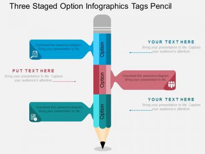 Bx three staged option infographics tags pencil flat powerpoint design