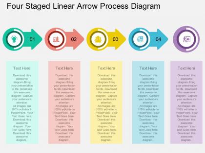 By four staged linear arrow process diagram flat powerpoint design