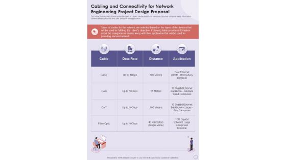 Cabling And Connectivity For Network Engineering One Pager Sample Example Document