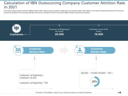 Calculation of ibn strategies improve customer attrition rate outsourcing company ppt ideas