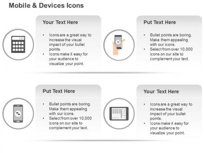 Calculator mobile shopping account access tablet ppt icons graphics