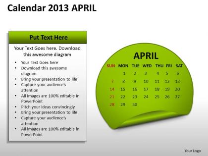 Calendar 2013 april powerpoint slides ppt templates