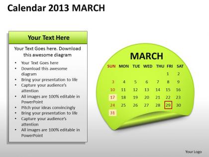 Calendar 2013 march powerpoint slides ppt templates