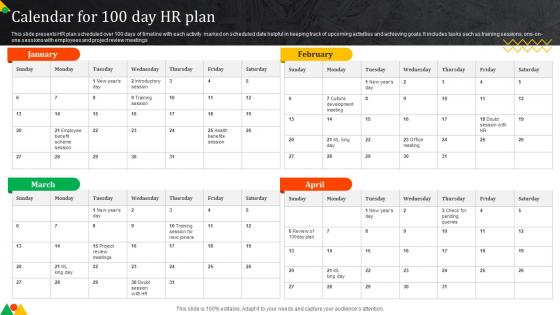 Calendar For 100 Day Hr Plan