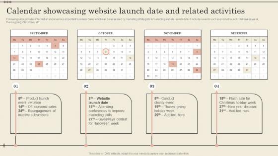 Calendar Showcasing Website Launch Date And Related Activities Increase Business Revenue