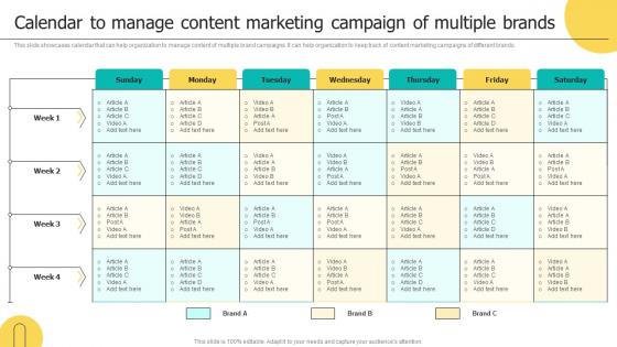 Calendar To Manage Content Marketing Campaign Brand Architecture Strategy For Multiple