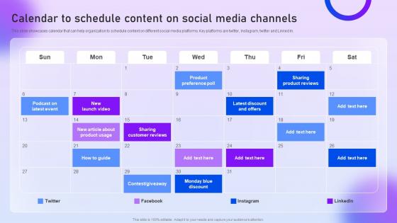 Calendar To Schedule Content On Social Media Channels Content Distribution Marketing Plan
