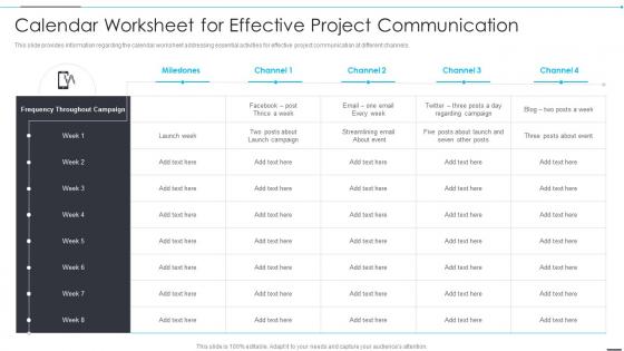 Calendar Worksheet For Effective Project Communication How Firm Improve Project Management