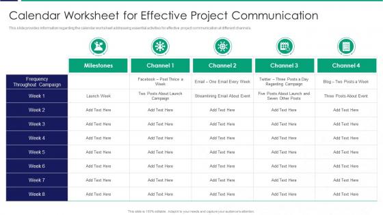 Calendar Worksheet For Effective Project Communication Ppt Layouts Themes