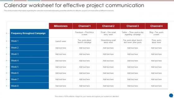 Calendar Worksheet For Effective Project Communication Stakeholder Communication Plan