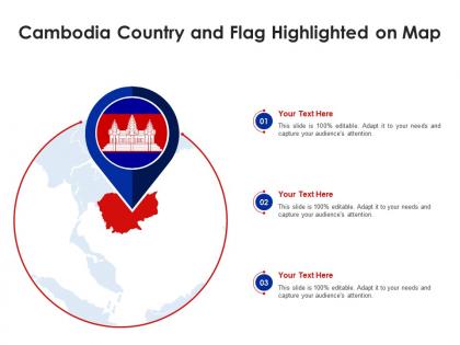 Cambodia country and flag highlighted on map