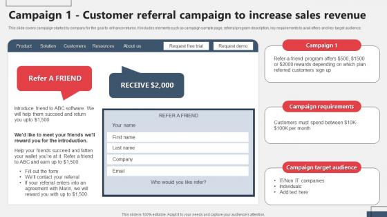 Campaign 1 Customer Referral Campaign To Increase Sales Revenue Referral Marketing MKT SS V