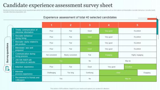 Candidate Experience Assessment Survey Sheet Comprehensive Guide For Talent Sourcing