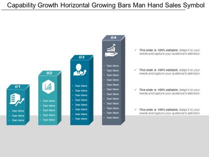 Capability growth horizontal growing bars man hand sales symbol