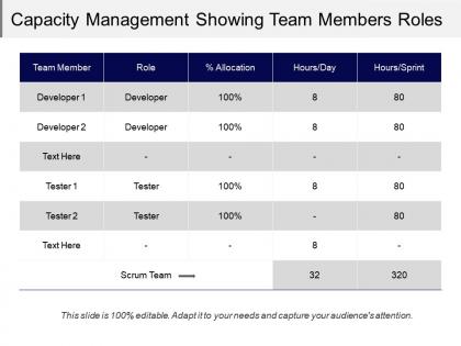 Capacity management showing team members roles role