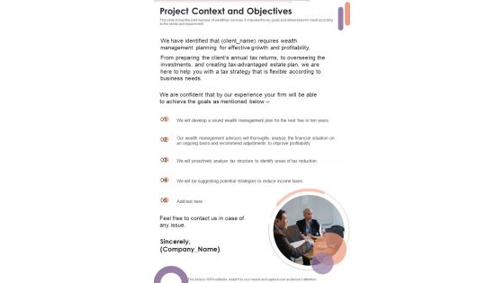 Capital Tax Proposal Project Context And Objectives One Pager Sample Example Document