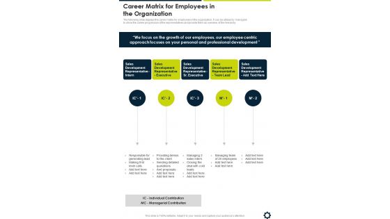 Career Matrix For Employees In The Organization One Pager Sample Example Document
