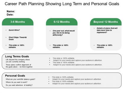 Career path planning showing long term and personal goals