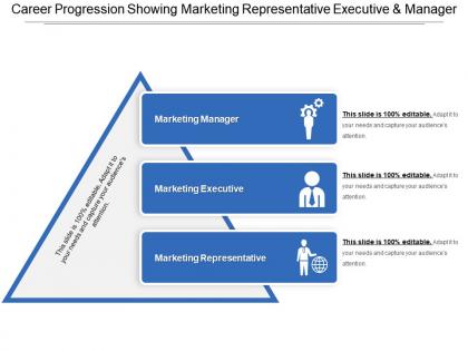 Career progression showing marketing representative executive and manager