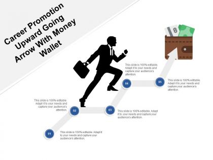Career promotion upward going arrow with money wallet