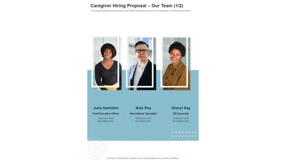 Caregiver Hiring Proposal Our Team One Pager Sample Example Document