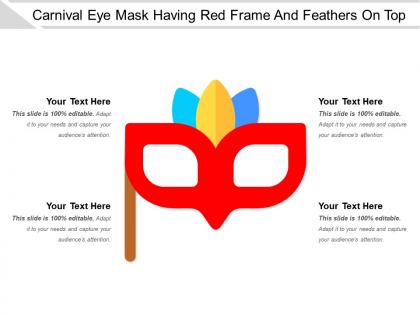 Carnival eye mask having red frame and feathers on top