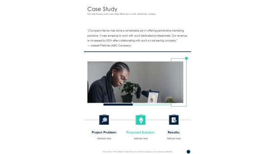 Case Study Co Sell Partnership Company One Pager Sample Example Document
