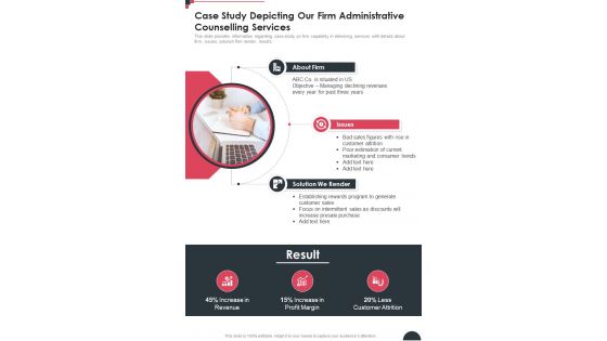Case Study Depicting Our Firm Administrative Counselling Services One Pager Sample Example Document