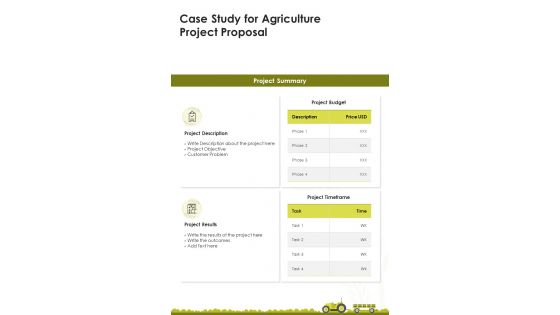 Case Study For Agriculture Project Proposal One Pager Sample Example Document