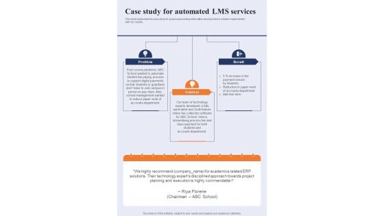 Case Study For Automated LMS Services One Pager Sample Example Document
