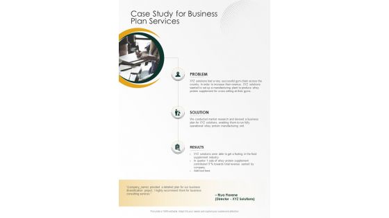 Case Study For Business Plan Services One Pager Sample Example Document