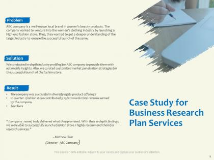 Case study for business research plan services revenue earned ppt powerpoint presentation sample