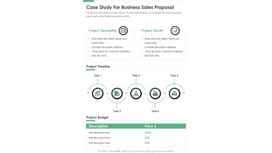 Case Study For Business Sales Proposal One Pager Sample Example Document