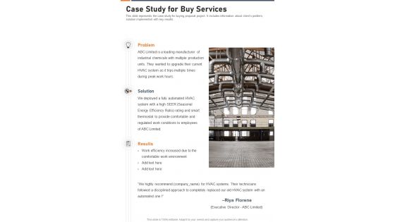 Case Study For Buy Services One Pager Sample Example Document