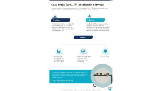 Case Study For Cctv Installation Services One Pager Sample Example Document