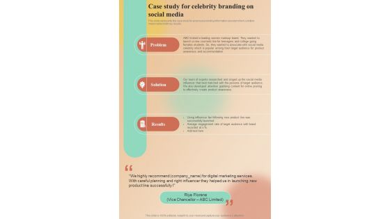Case Study For Celebrity Branding On Social Media One Pager Sample Example Document