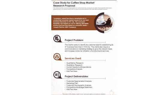 Case Study For Coffee Shop Market Research Proposal One Pager Sample Example Document