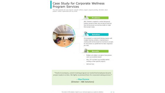 Case Study For Corporate Wellness Program Services One Pager Sample Example Document