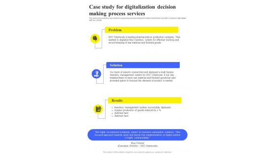 Case Study For Digitalization Decision Making Process One Pager Sample Example Document