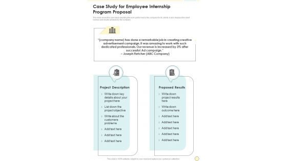 Case Study For Employee Internship Program Proposal One Pager Sample Example Document
