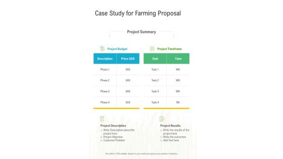 Case Study For Farming Proposal One Pager Sample Example Document
