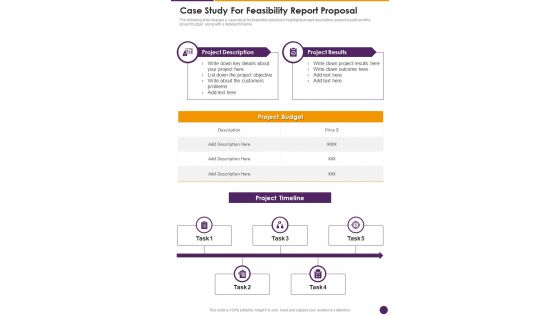 Case Study For Feasibility Report Proposal One Pager Sample Example Document