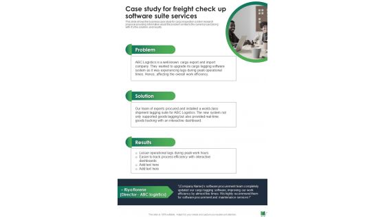 Case Study For Freight Check Up Software Suite Services One Pager Sample Example Document