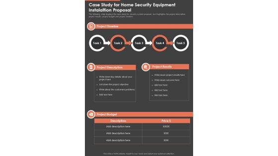 Case Study For Home Security Equipment Instalaltion Proposal One Pager Sample Example Document