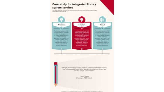 Case Study For Integrated Library System Services One Pager Sample Example Document