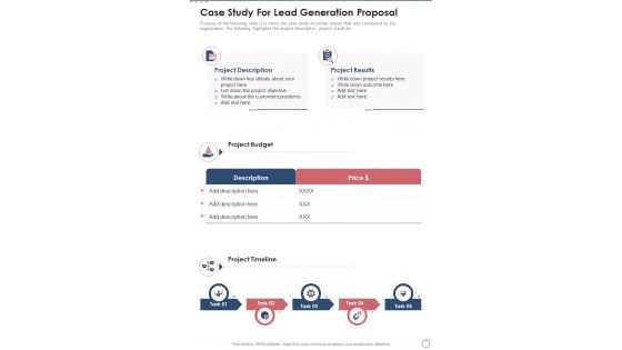 Case Study For Lead Generation Proposal One Pager Sample Example Document